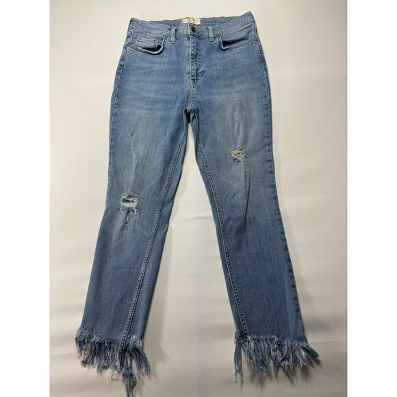 We The Free Women's Distressed Straight Cropped Blue Denim Jeans - Size 31x25 - Picture 1 of 6